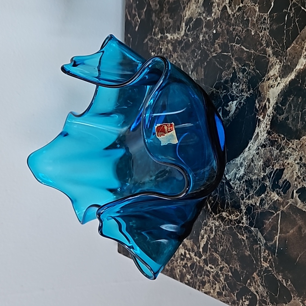Viking glass Epic handkerchief bowl bluenique with partial original sticker